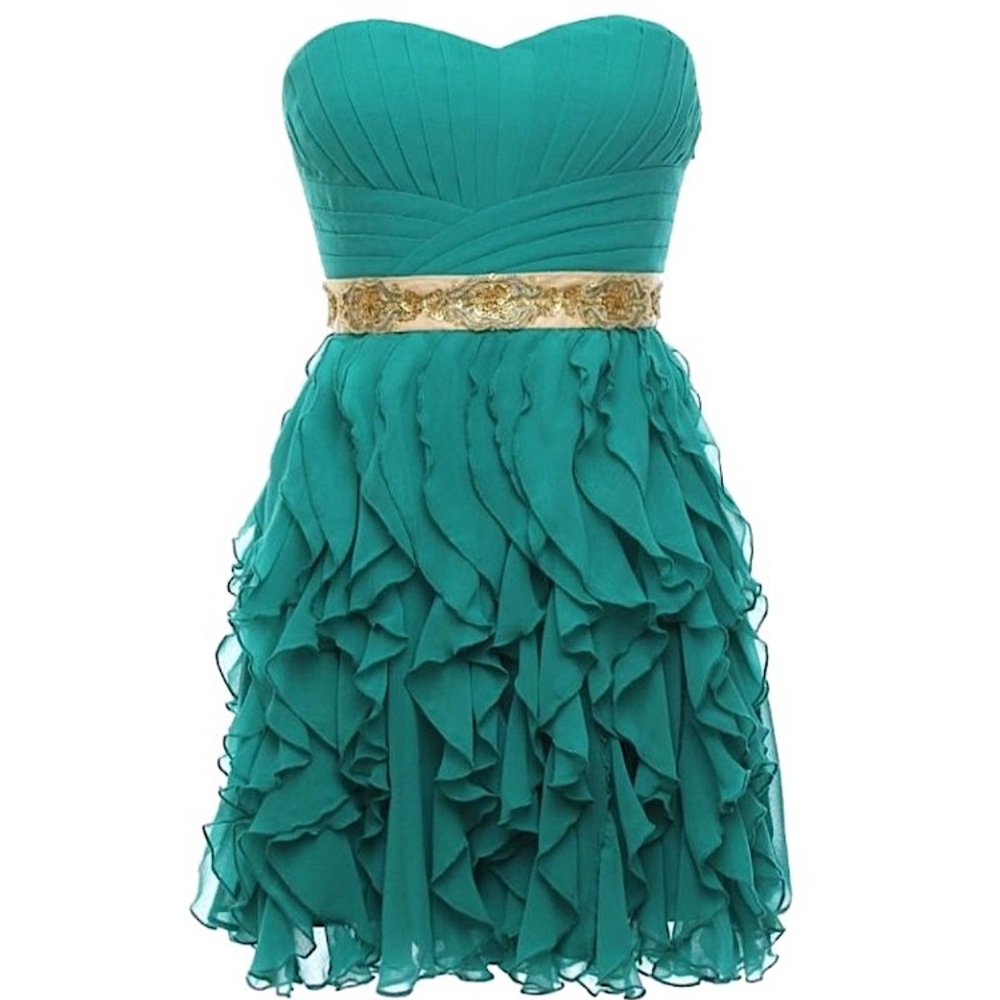 EVENT READY #59 Strapless Green Ruffled Homecoming Prom Party Dress S M L